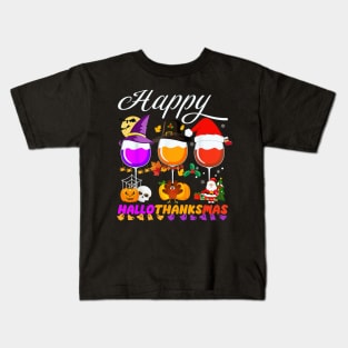 Happy HalloThanksMas Drinks Halloween Christmas Kids T-Shirt